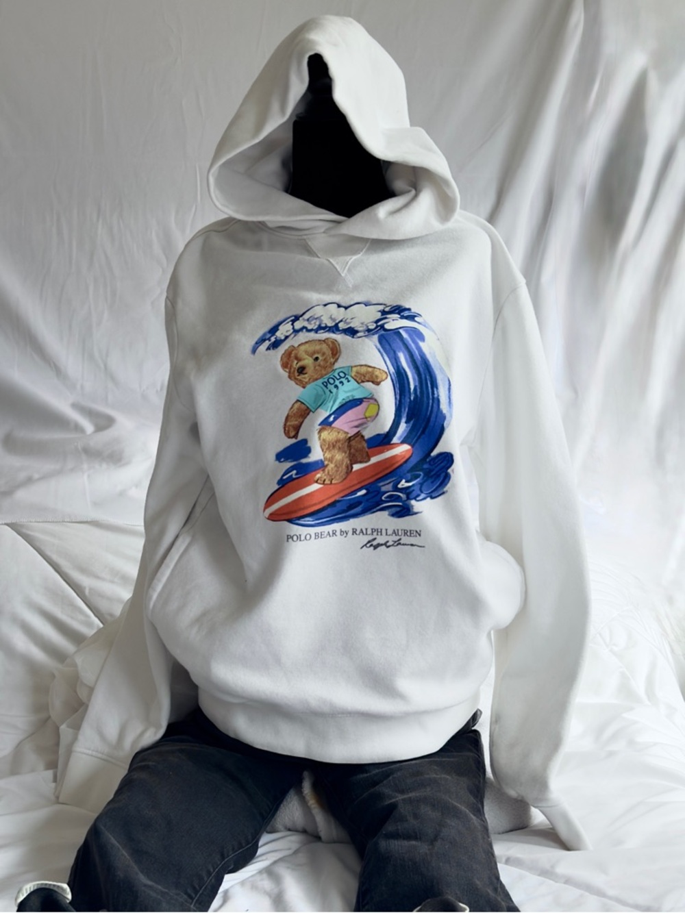 • Polo Ralph Lauren Surf Bear Hoodie White Graphic Men’s Small •